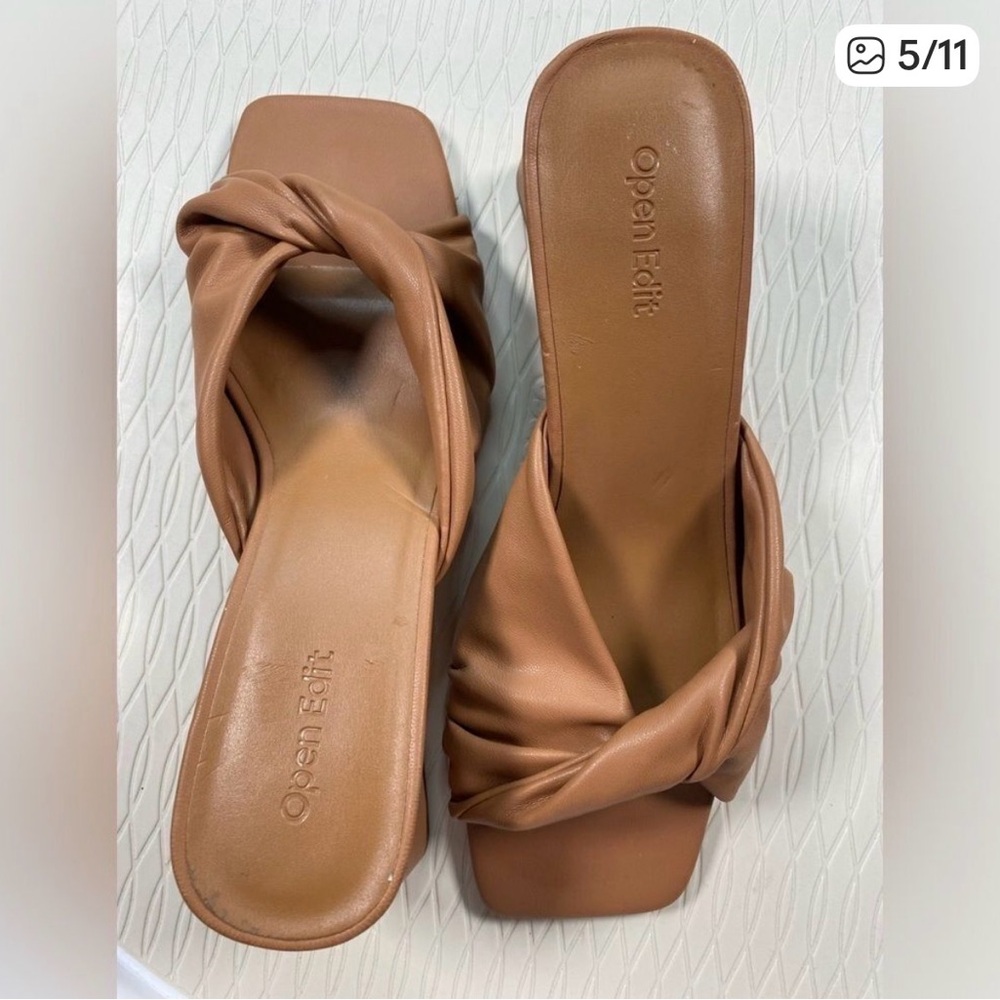 Tan Knot Slide Sandals for Women